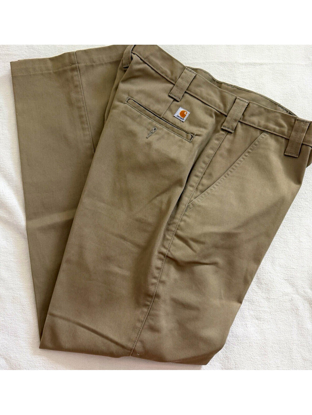 Carhartt Mens Khaki Tan Work Pants Chino Straight Leg 32x31 Logo Workwear Twill